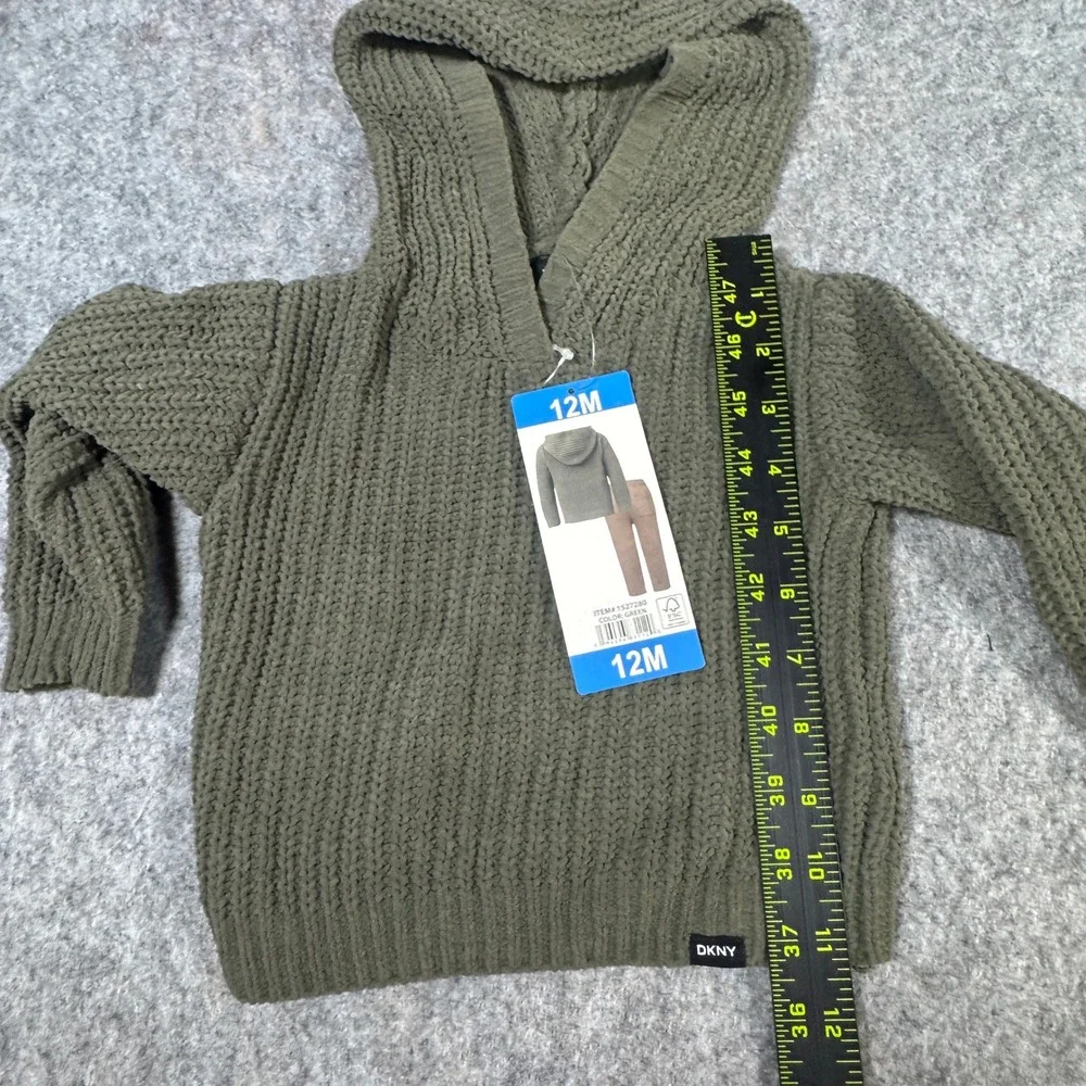 DKNY Toddler Boys 12M Olive Green Chenille Hooded Sweater and Khaki Pants Set